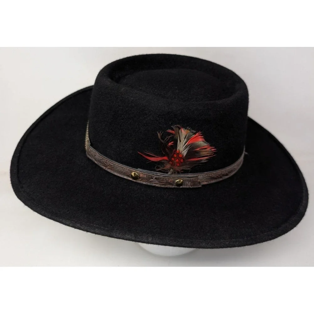 Vintage Black Felt Wool Western Cowboy Sun Hat Festival Boho Men's Medium USA